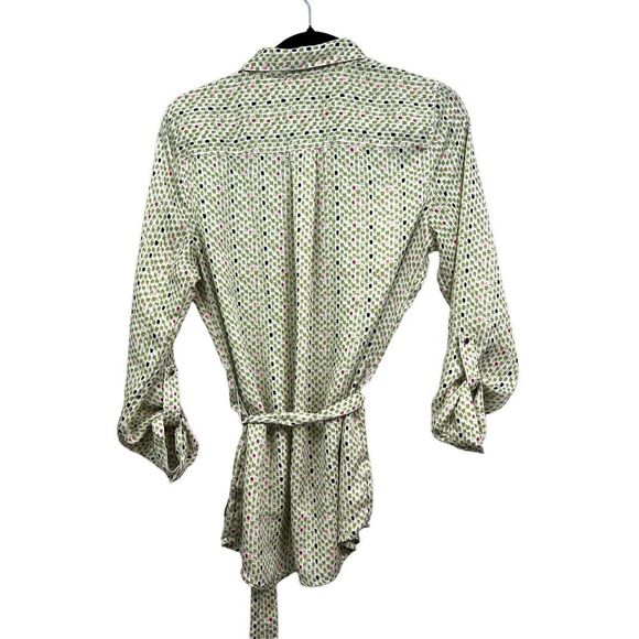 Liz Claiborne Blouse Top Button Up Tie Waist Rolled Tab Sleeves Green Women Sz M - Picture 4 of 5
